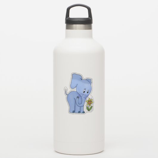 Elefant und Blume Aufkleber (Wassserflasche)