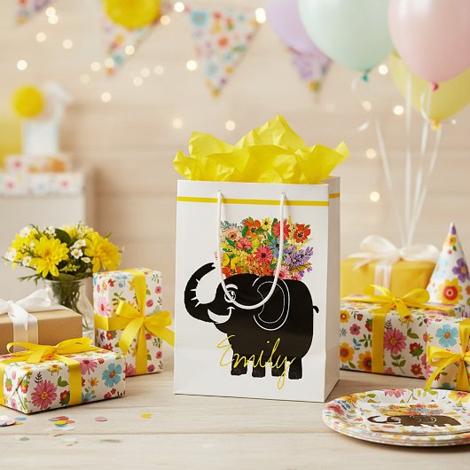 Elefant und Blume Mittlere Geschenktüte