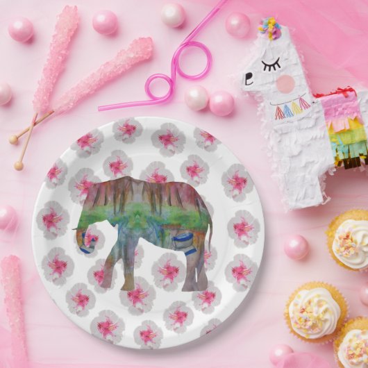 Elefant und Blume Pappteller (Party)