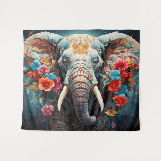 Elefant und Blume Wandteppich (Vorderseite (Horizontal))