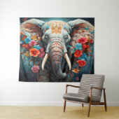 Elefant und Blume Wandteppich (Beispiel (Horizontal))