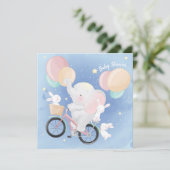 Elefant und Bunnies Kinderdusche Einladung (Stehend Vorderseite)