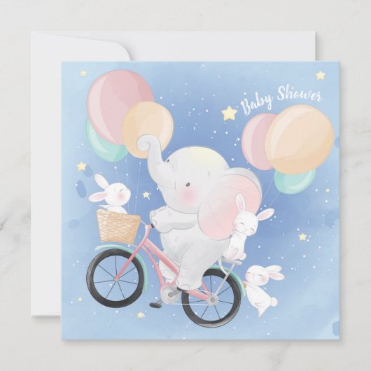 Elefant und Bunnies Kinderdusche Einladung (Vorderseite)