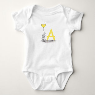 Elefant und gelbes Herz-Ballon-Monogramm Baby Strampler