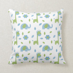 Elefant-und Giraffen-blaugrünes Wurfs-Kissen Kissen