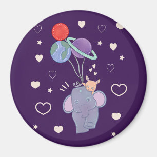 Elefant und Hase Weltraum-Ballonfahrt   Whimsical  Magnet
