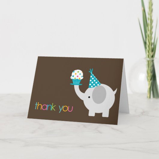 Elefant und kleiner Kuchen danken Ihnen Karten (Vorderseite)