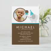 Elefant-und Kuchen-Geburtstags-Mitteilungen Einladung (Stehend Vorderseite)