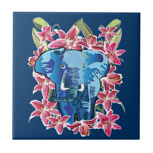 Elefant und Lilie Fliese (Vorderseite)