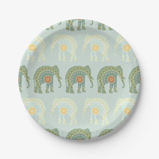 Elefant und Mandala in Hellgrün Pappteller (Vorderseite)
