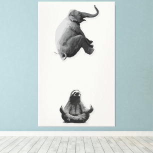 Elefant und meditierende Sloth Harmonie Leinwanddruck