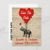 Elefant und rotes Herz Save the Date Ankündigungspostkarte (Vorne/Hinten)