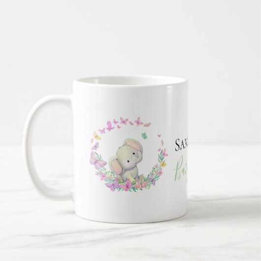 Elefant und Schmetterlinge Kaffeepause Tasse (Links)