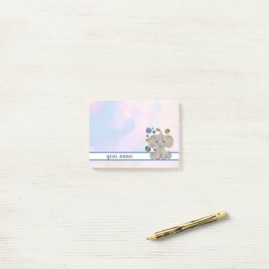 Elefant und Seifenblasen Post-it Klebezettel (Auf Schreibtisch)