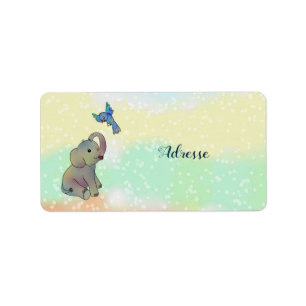 Elefant und Vogel Adressaufkleber