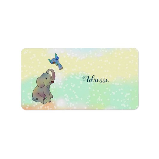 Elefant und Vogel Adressaufkleber (Vorne)