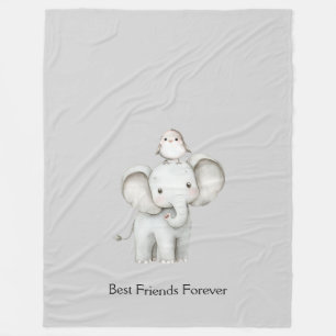 Elefant und Vogel beste Freunde Fleecedecke
