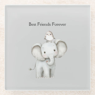 Elefant und Vogel beste Freunde Glasuntersetzer