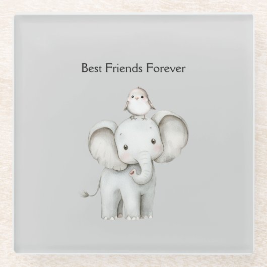 Elefant und Vogel beste Freunde Glasuntersetzer (Vorderseite)