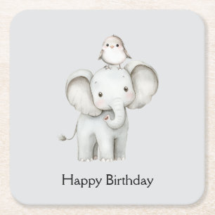 Elefant und Vogel beste Freunde Grauer Geburtstag Rechteckiger Pappuntersetzer