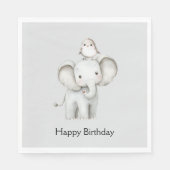 Elefant und Vogel beste Freunde Grauer Geburtstag Serviette (Vorderseite)