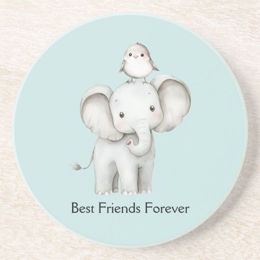 Elefant und Vogel beste Freunde Mint Getränkeuntersetzer (Vorne)