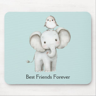 Elefant und Vogel beste Freunde Mint Mousepad