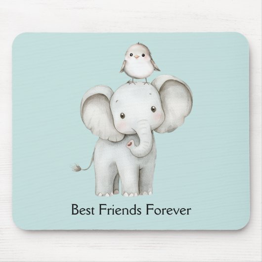 Elefant und Vogel beste Freunde Mint Mousepad (Vorne)