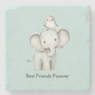Elefant und Vogel beste Freunde Mint Steinuntersetzer