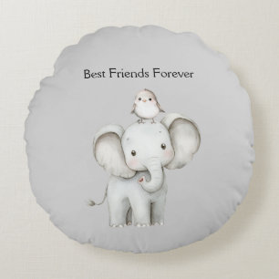 Elefant und Vogel beste Freunde Rundes Kissen