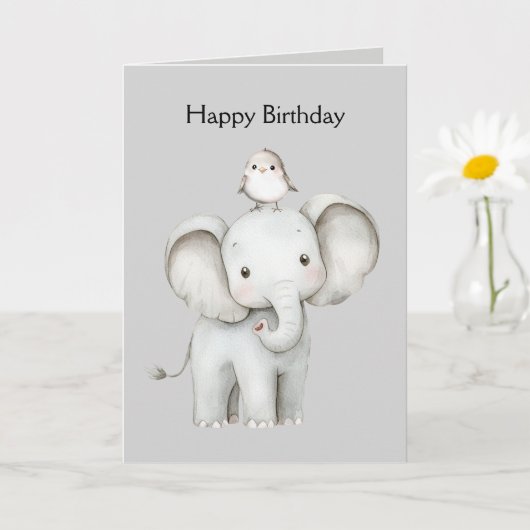 Elefant und Vogel Geburtstag Karte (Kleine Pflanze)