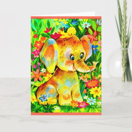 Elefant und Vogel Karte (Vorderseite)