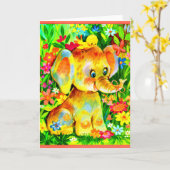 Elefant und Vogel Karte (Gelbe Blume)