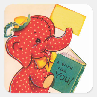 Elefant | Vintage Valentinstag | Quadratische Aufk Quadratischer Aufkleber