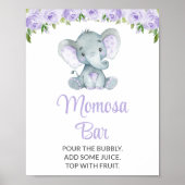 Elefant, violette Blumen, Babydusche Momosa Bar Poster (Vorne)