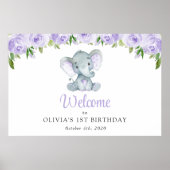 Elefant, violette Blumen, Empfang zum ersten Gebur Poster (Vorne)