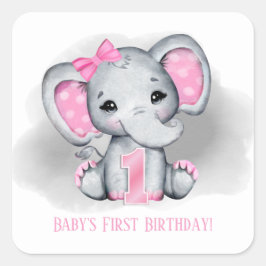 Elefant von Babys zum ersten Geburtstag Text hinzu Quadratischer Aufkleber