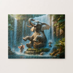 Elefant Wasserfall Spielende Dschungeltiere Puzzle