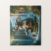 Elefant Wasserfall Spielende Dschungeltiere Puzzle (Vertikal)
