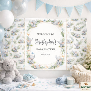 Elefant Wasserfarben-Babyparty für Jungen – Blauer Banner