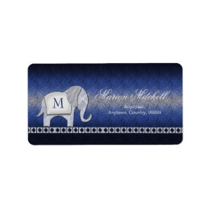 Elefant-Weg-Monogramm-Silber/blaues ID390 Adressaufkleber