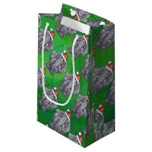 Elefant-Weihnachten auf Grün Kleine Geschenktüte