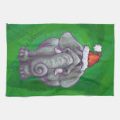 Elefant-Weihnachten auf Grün Küchentuch (Horizontal)
