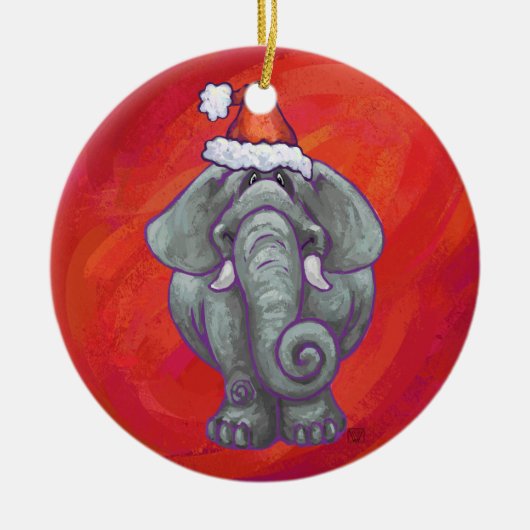 Elefant-Weihnachten auf Rot Keramik Ornament (Vorne)