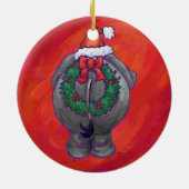 Elefant-Weihnachten auf Rot Keramik Ornament (Hinten)