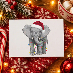 Elefant Weihnachtslichter Santa Hut Safari Xmas Feiertagspostkarte