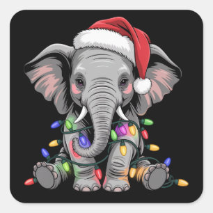 Elefant-Weihnachtslichter Weihnachten Wildtier Quadratischer Aufkleber