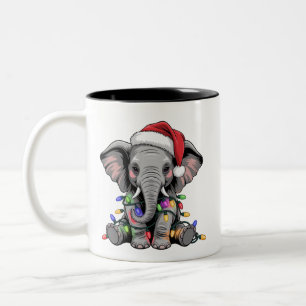 Elefant-Weihnachtslichter Xmas-Feiertag Wildtier Zweifarbige Tasse