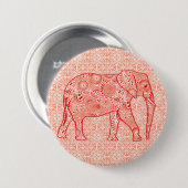 Elefant wirbelnd Fraktal - orange und weiß Button (Vorne & Hinten)