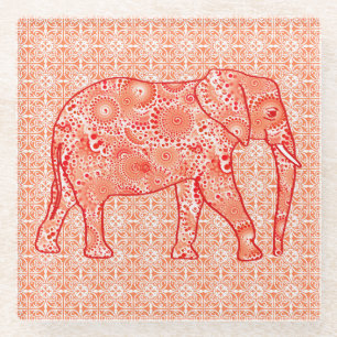 Elefant wirbelnd Fraktal - orange und weiß Glasuntersetzer